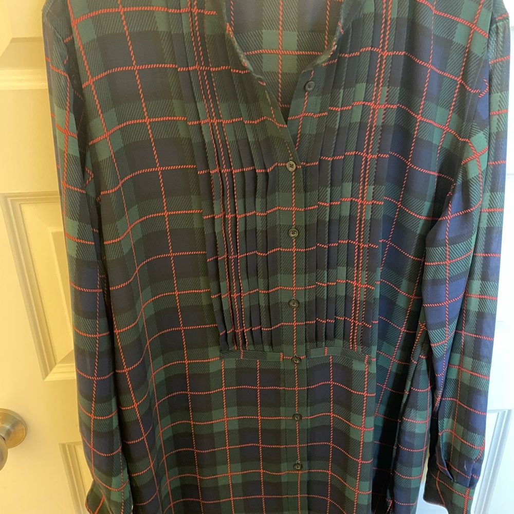 Chaps Women's Green and Red Plaid Button Down Shirt
